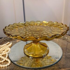 Vtg Anchor Hocking 10" Fairfield Pedestal Cake Plate Stand Amber Glass Retro